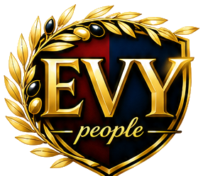 EVY People crest with gold laurel wreath